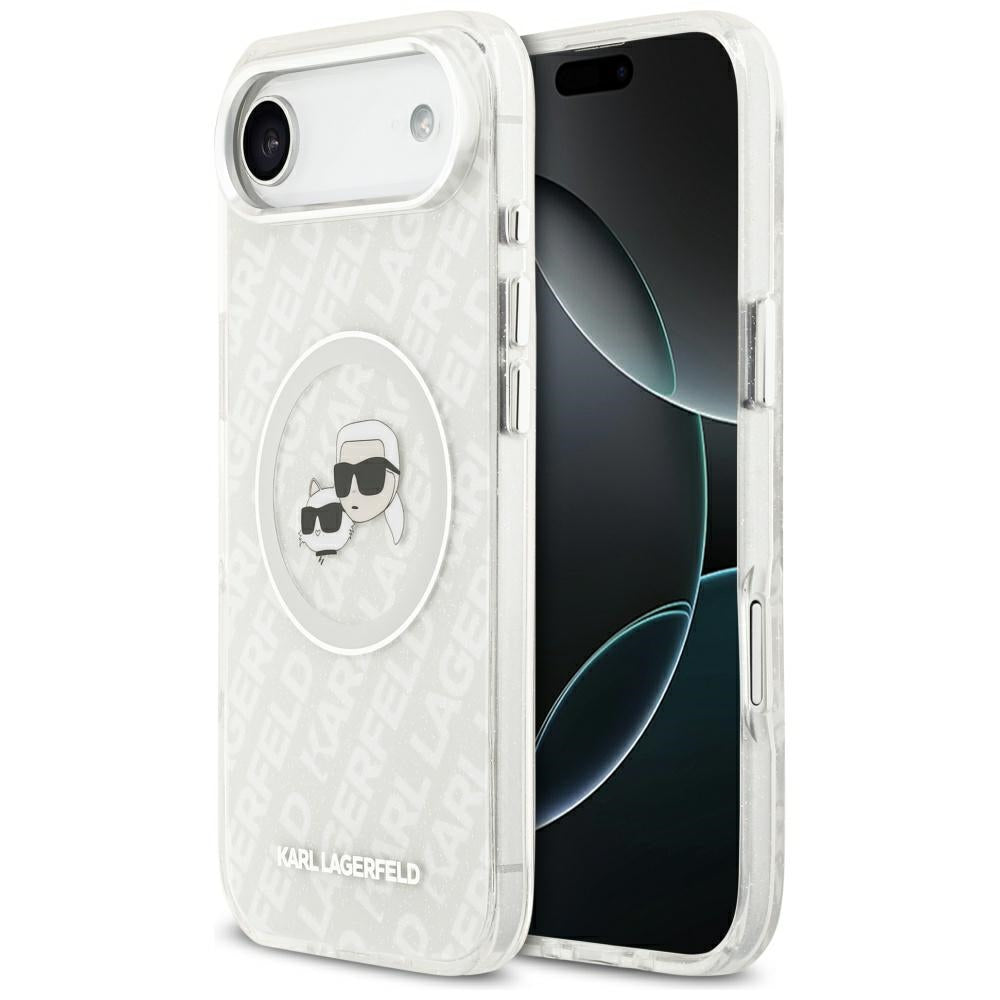 Karl Lagerfeld IML Glitter Karl&amp;Choupette Heads Logo MagSafe Case for iPhone Air - Gray_0