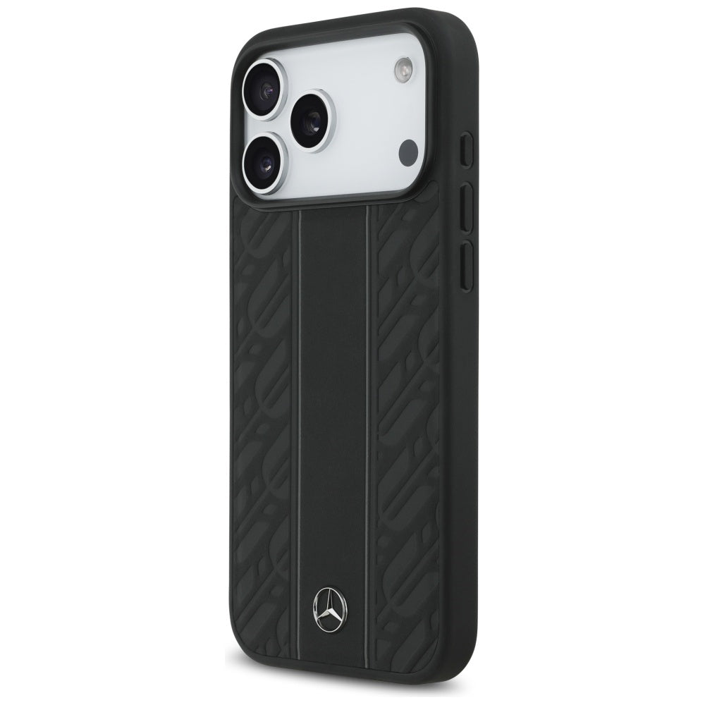 Mercedes Leather Laurel Leaves Stripes MagSafe Case for iPhone 17 Pro Max - Black_1