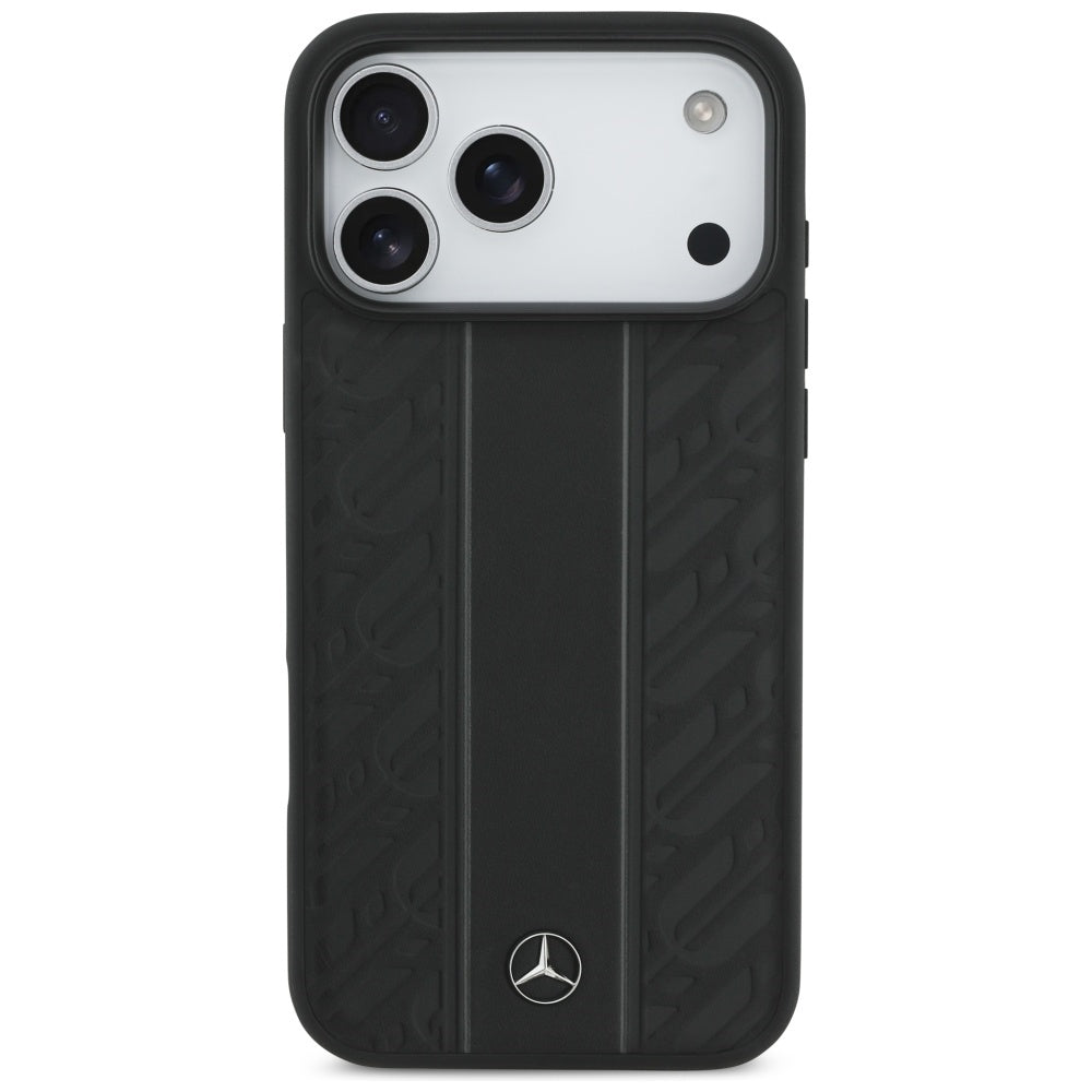 Mercedes Leather Laurel Leaves Stripes MagSafe Case for iPhone 17 Pro Max - Black_2