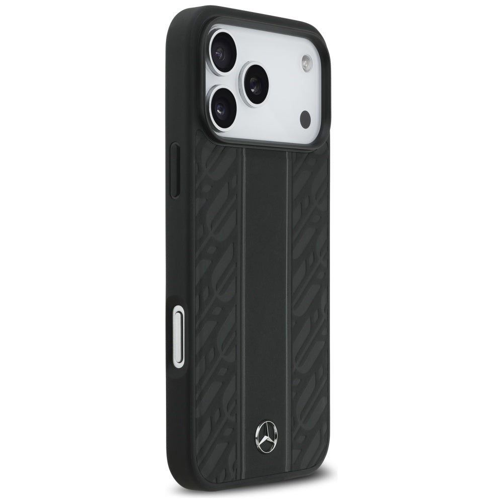Mercedes Leather Laurel Leaves Stripes MagSafe Case for iPhone 17 Pro Max - Black_3