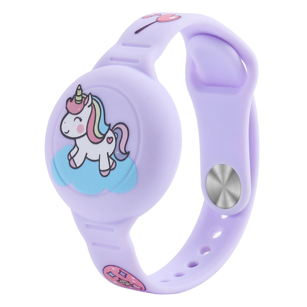 AirTag Case Wristband Silicone Wristband for Kids - Purple with Unicorn_0