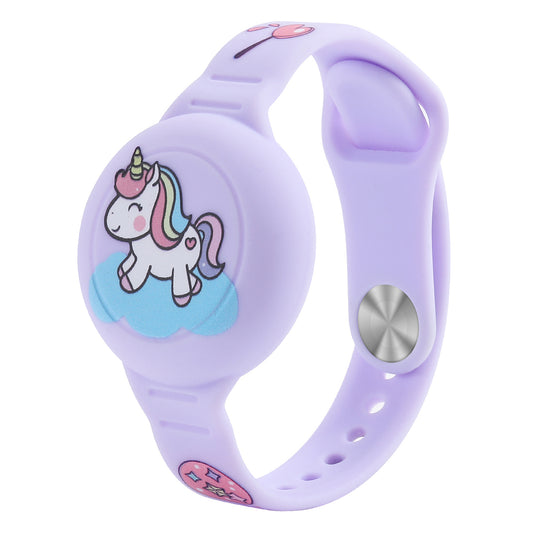 AirTag Case Wristband Silicone Wristband for Kids - Purple with Unicorn_0