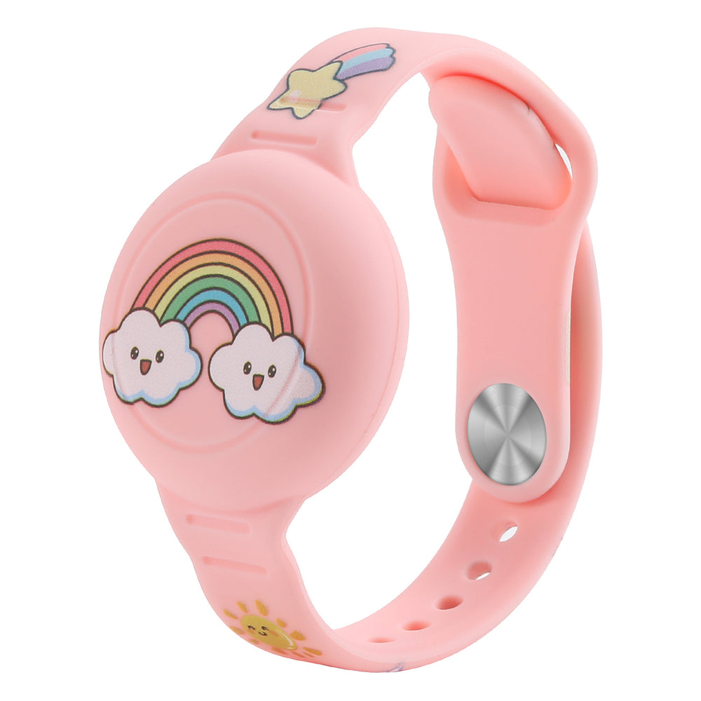 AirTag Case Wristband Silicone Wristband for Kids - Pink with Rainbow_0