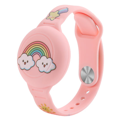 AirTag Case Wristband Silicone Wristband for Kids - Pink with Rainbow_0