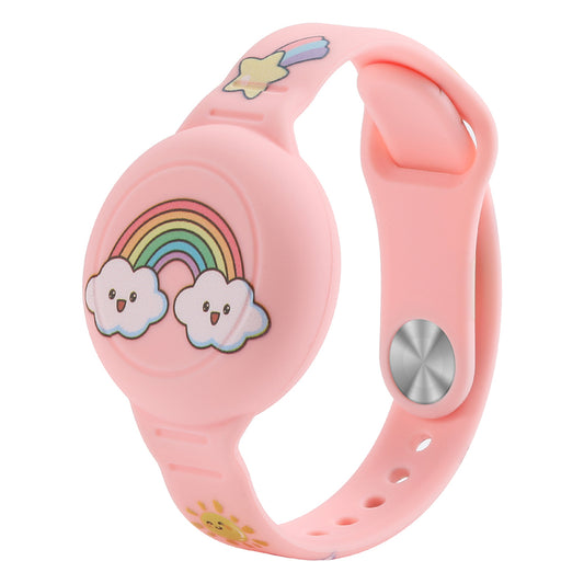 AirTag Case Wristband Silicone Wristband for Kids - Pink with Rainbow_0