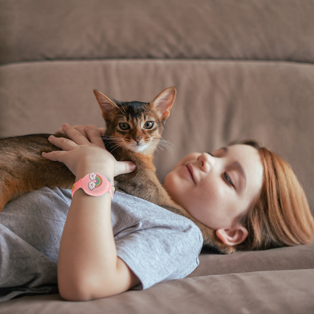 AirTag Case Wristband Silicone Wristband for Kids - Pink with Rainbow_1