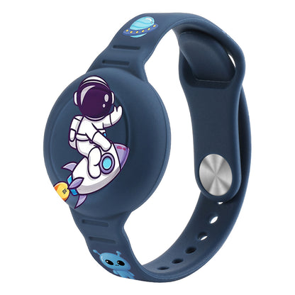 AirTag Case Silicone Wristband for Kids - Navy Blue with Astronaut_0