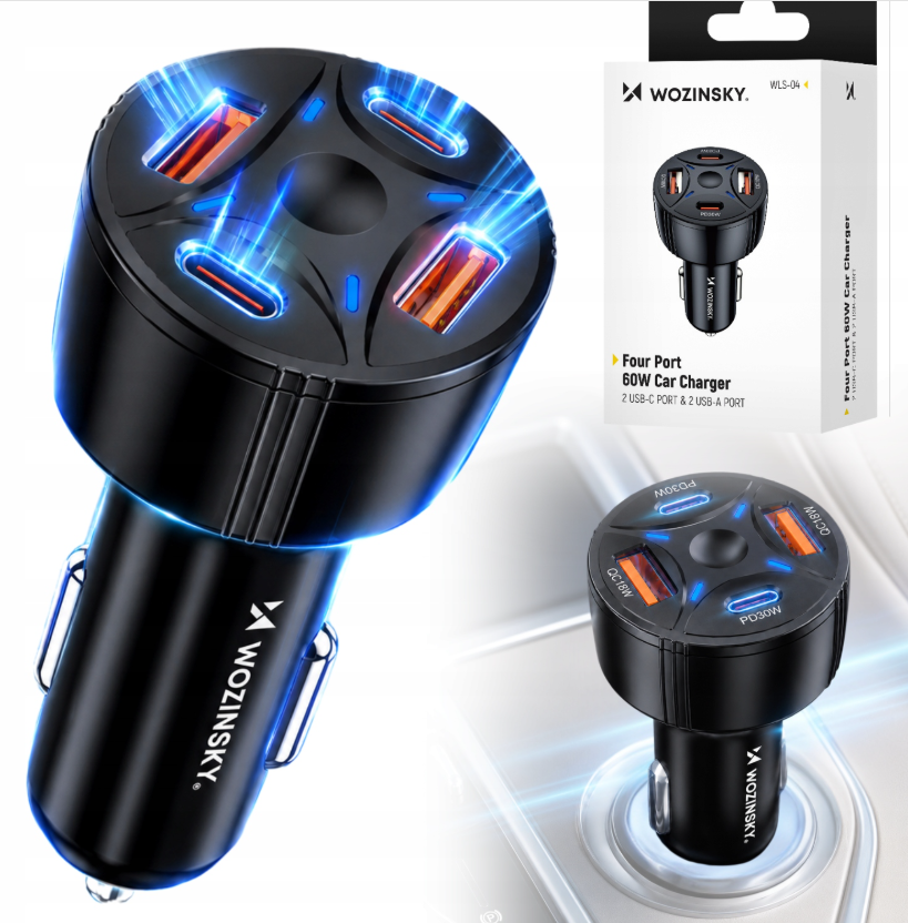 Wozinsky WLS-04 60W Car Charger 2xUSB-C 2xUSB-A - Black_10