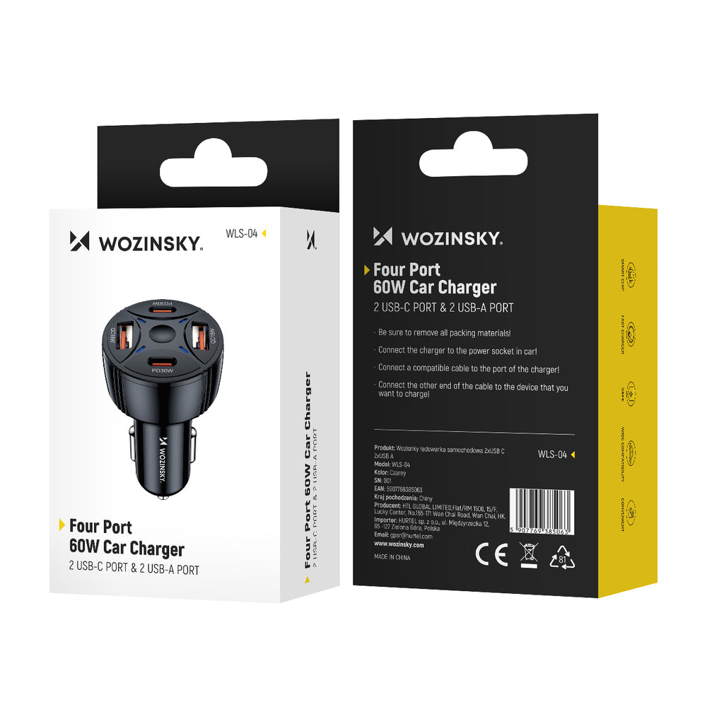 Wozinsky WLS-04 60W Car Charger 2xUSB-C 2xUSB-A - Black_3