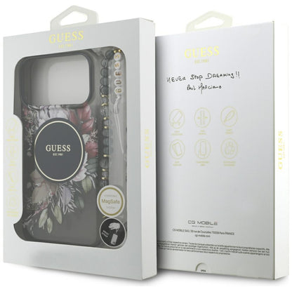 Guess IML Flowers Pearl Strap MagSafe case for iPhone 17 Pro Max - black_7