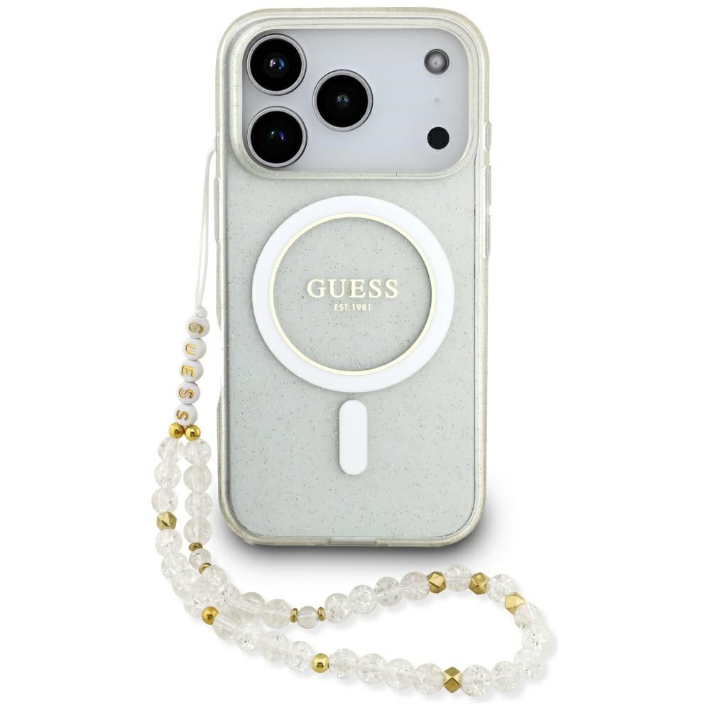 Guess IML Glitter Pearl Strap MagSafe Case for iPhone 17 Pro - Transparent_0