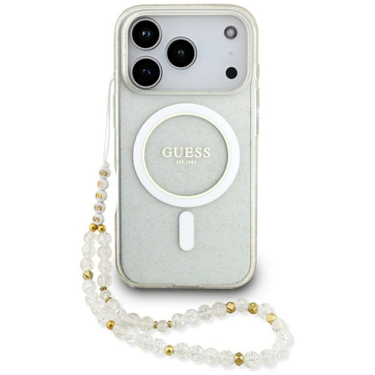 Guess IML Glitter Pearl Strap MagSafe Case for iPhone 17 Pro - Transparent_0