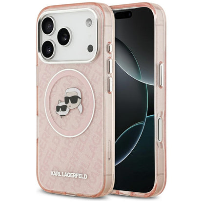 Karl Lagerfeld IML Glitter Karl &amp; Choupette Heads Logo MagSafe Case for iPhone 17 Pro - Pink_0