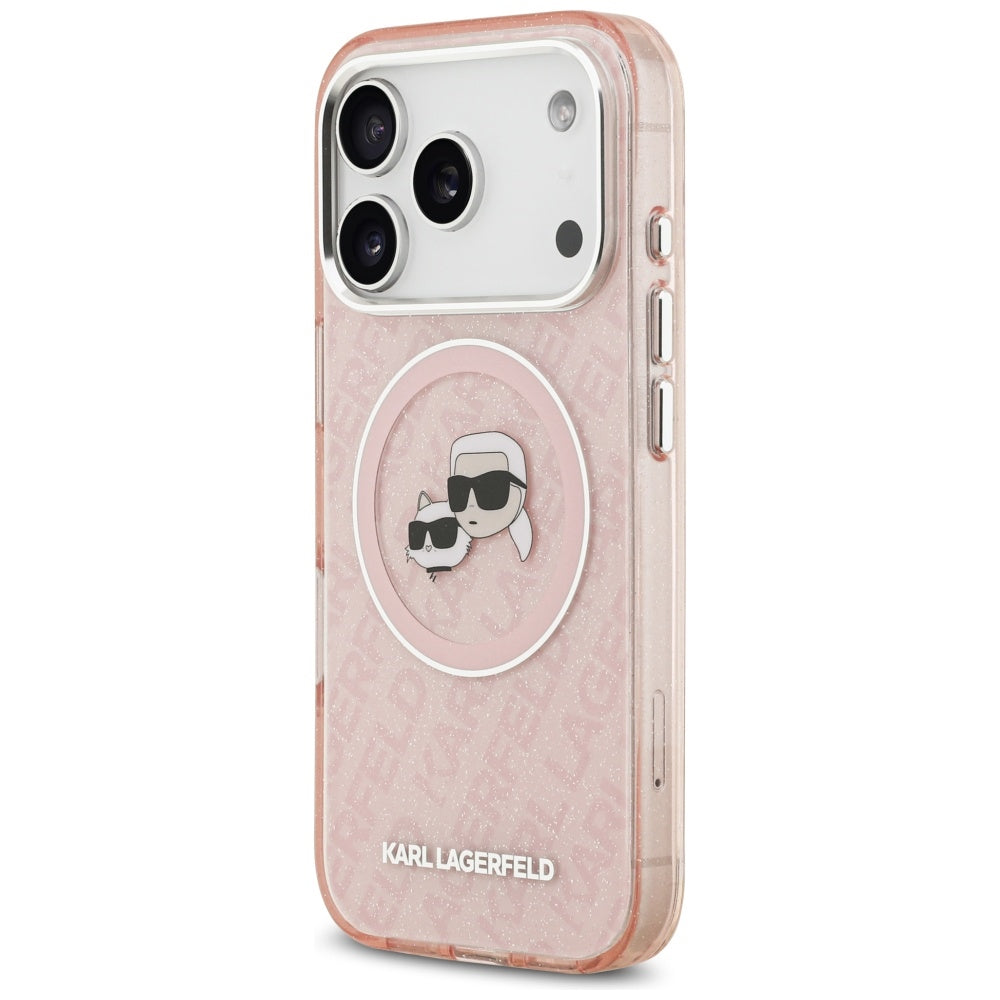 Karl Lagerfeld IML Glitter Karl &amp; Choupette Heads Logo MagSafe Case for iPhone 17 Pro - Pink_1