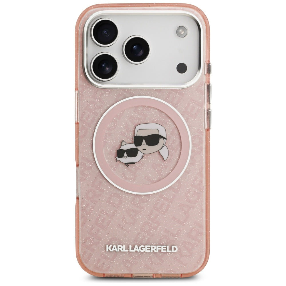 Karl Lagerfeld IML Glitter Karl &amp; Choupette Heads Logo MagSafe Case for iPhone 17 Pro - Pink_2