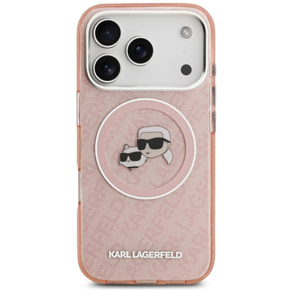Karl Lagerfeld IML Glitter Karl &amp; Choupette Heads Logo MagSafe Case for iPhone 17 Pro - Pink_2