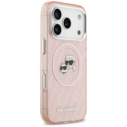 Karl Lagerfeld IML Glitter Karl &amp; Choupette Heads Logo MagSafe Case for iPhone 17 Pro - Pink_3