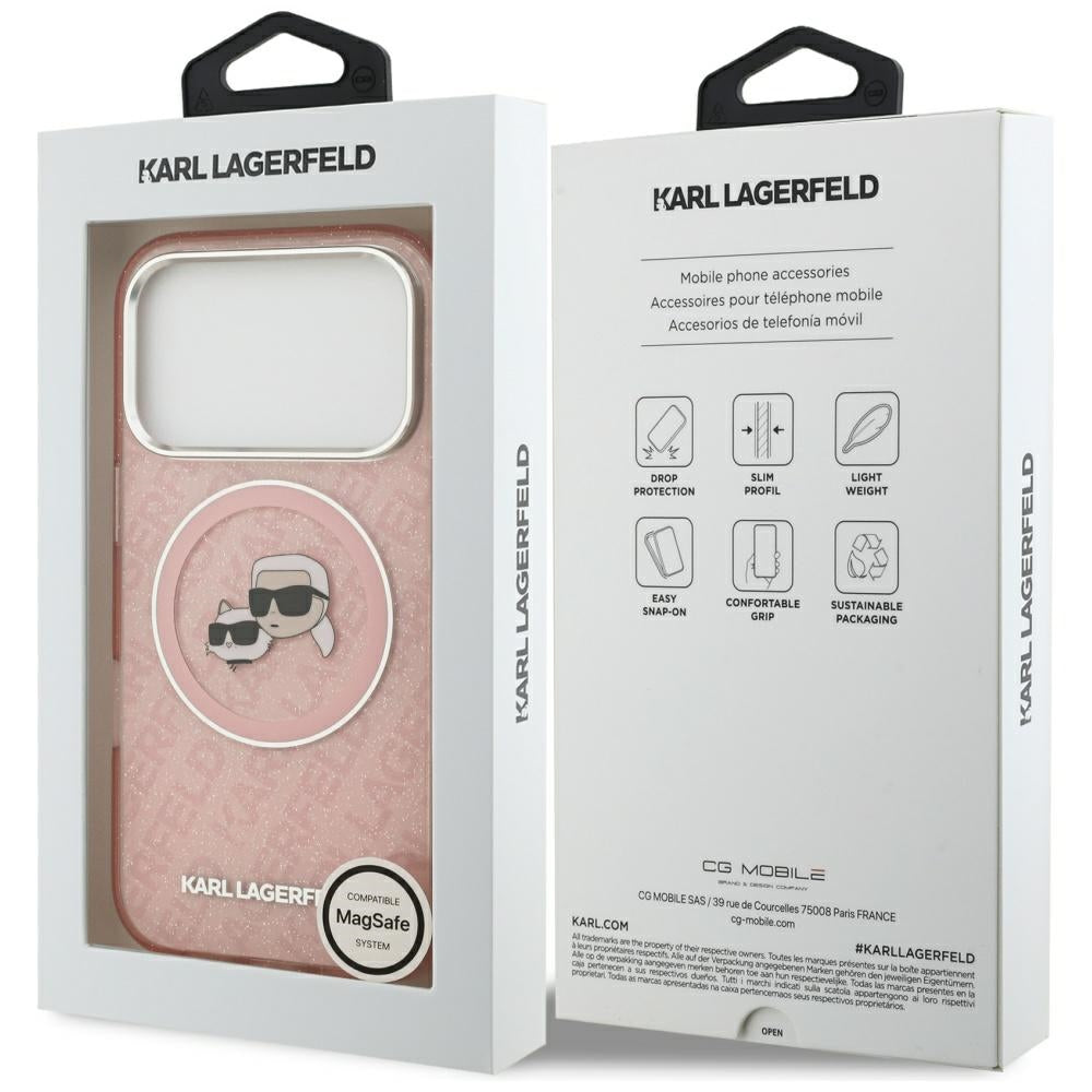 Karl Lagerfeld IML Glitter Karl &amp; Choupette Heads Logo MagSafe Case for iPhone 17 Pro - Pink_7