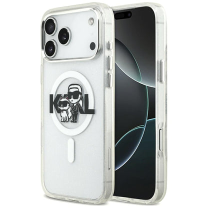 Karl Lagerfeld IML Glitter Karl &amp; Choupette Sketch Logo MagSafe Case for iPhone 17 Pro Max - Clear_0