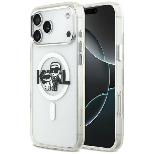Karl Lagerfeld IML Glitter Karl &amp; Choupette Sketch Logo MagSafe Case for iPhone 17 Pro Max - Clear_0