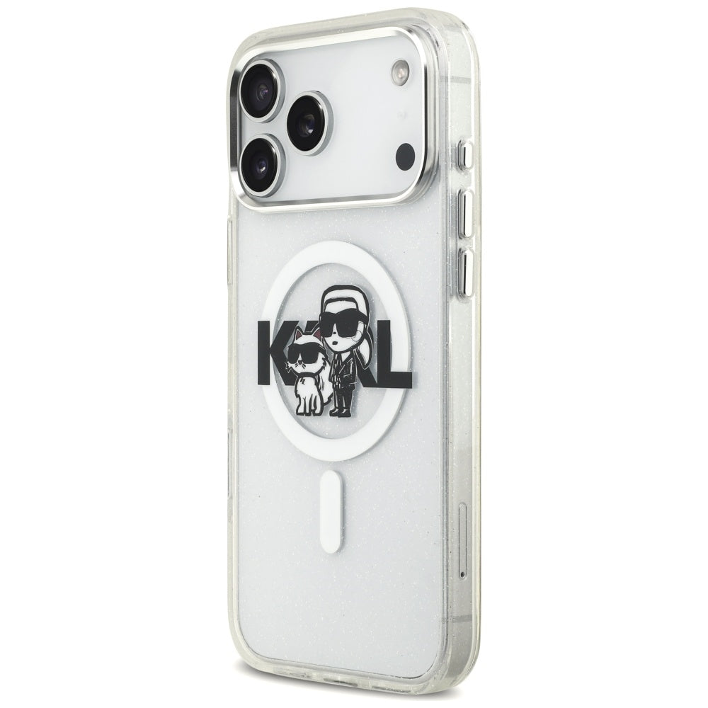 Karl Lagerfeld IML Glitter Karl &amp; Choupette Sketch Logo MagSafe Case for iPhone 17 Pro Max - Clear_1