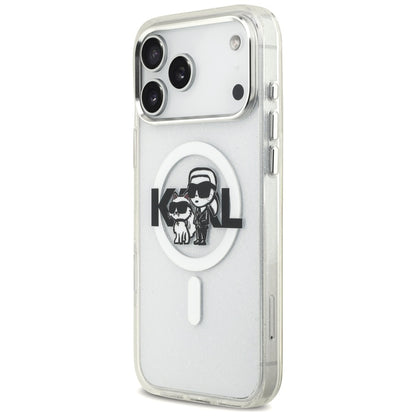 Karl Lagerfeld IML Glitter Karl &amp; Choupette Sketch Logo MagSafe Case for iPhone 17 Pro Max - Clear_1