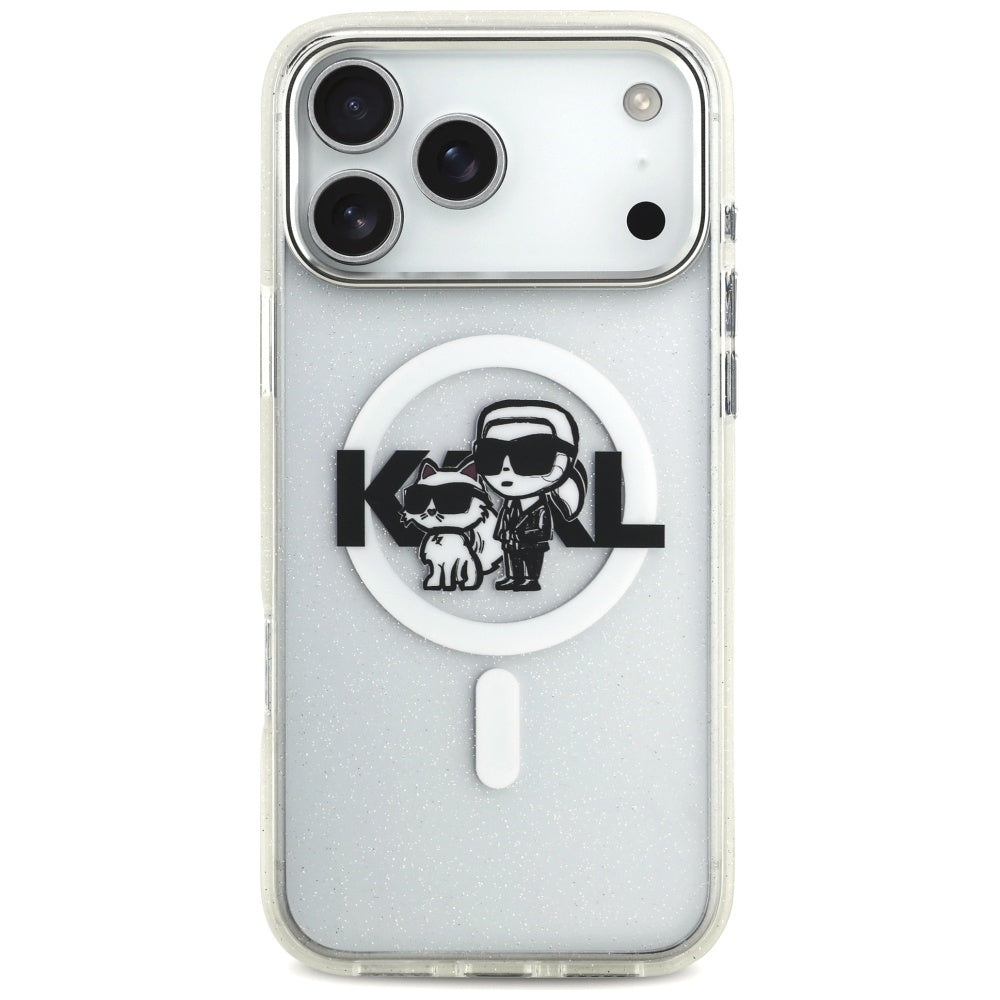 Karl Lagerfeld IML Glitter Karl &amp; Choupette Sketch Logo MagSafe Case for iPhone 17 Pro Max - Clear_2