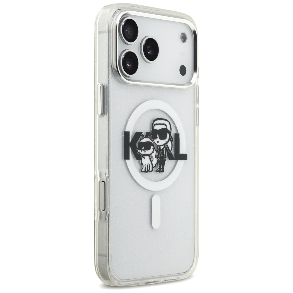Karl Lagerfeld IML Glitter Karl &amp; Choupette Sketch Logo MagSafe Case for iPhone 17 Pro Max - Clear_3