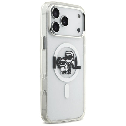 Karl Lagerfeld IML Glitter Karl &amp; Choupette Sketch Logo MagSafe Case for iPhone 17 Pro Max - Clear_3