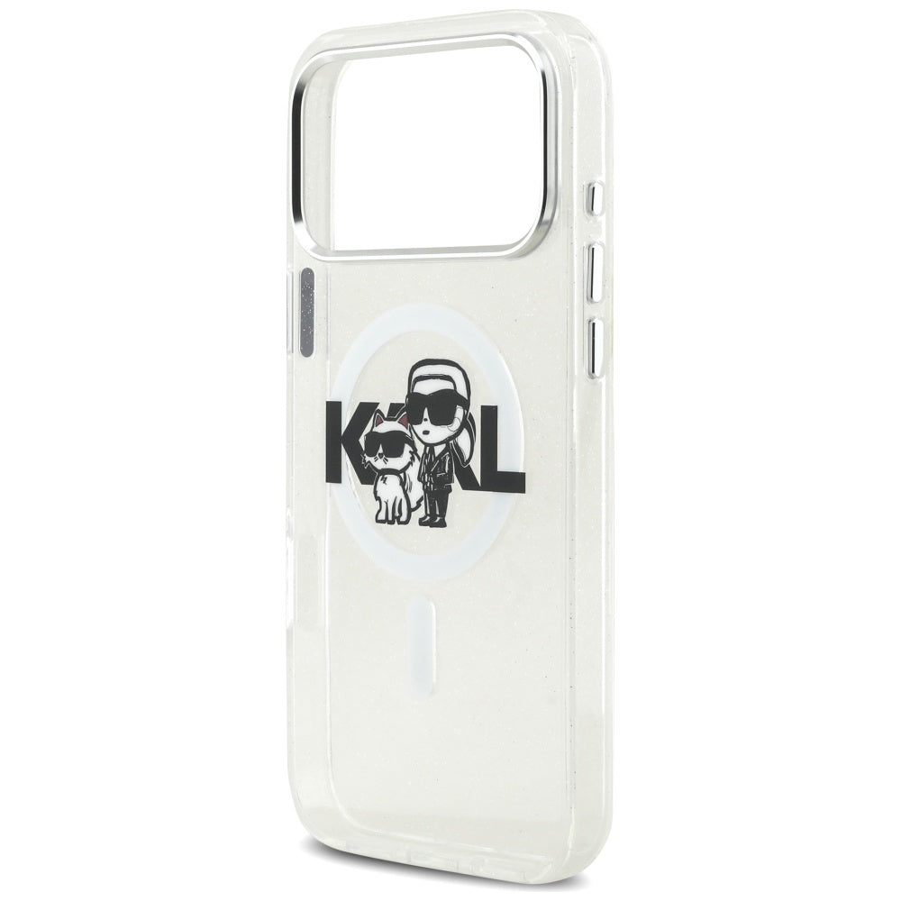 Karl Lagerfeld IML Glitter Karl &amp; Choupette Sketch Logo MagSafe Case for iPhone 17 Pro Max - Clear_5
