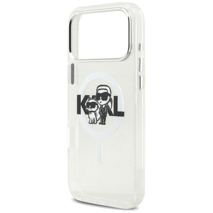 Karl Lagerfeld IML Glitter Karl &amp; Choupette Sketch Logo MagSafe Case for iPhone 17 Pro Max - Clear_5