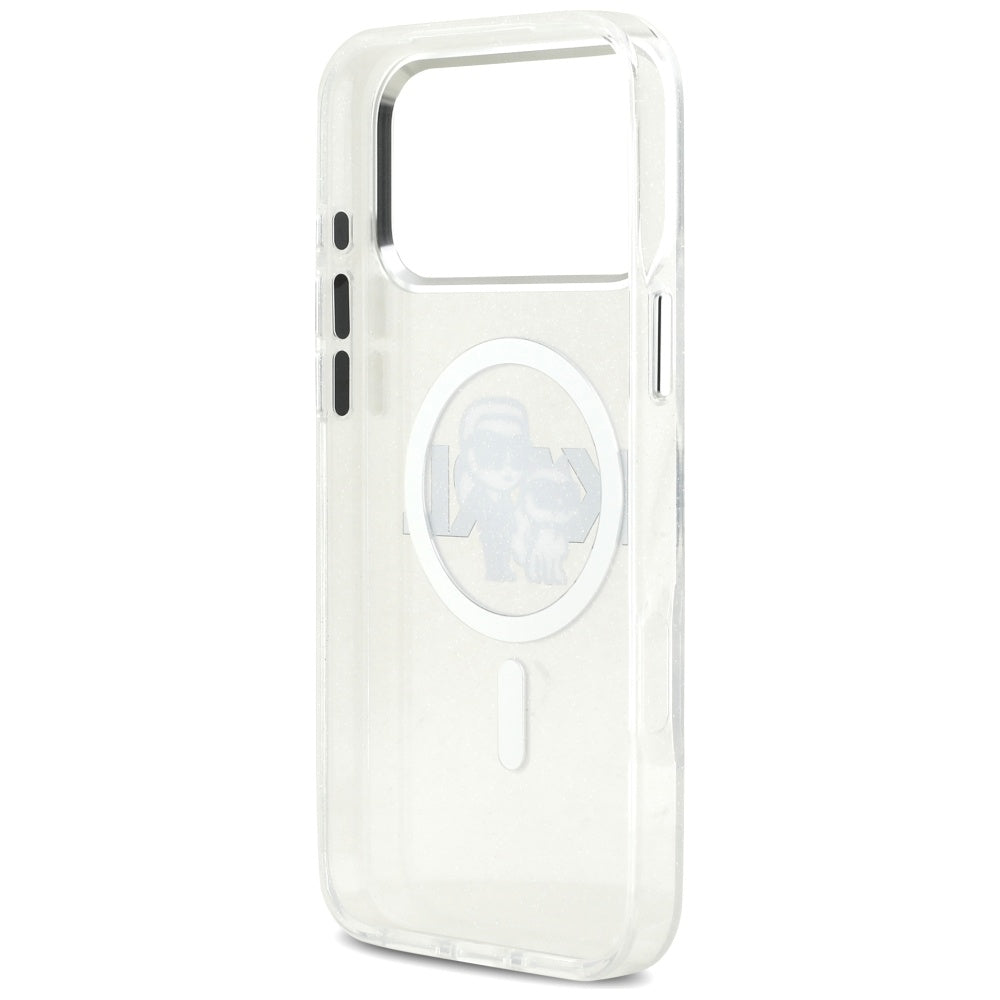 Karl Lagerfeld IML Glitter Karl &amp; Choupette Sketch Logo MagSafe Case for iPhone 17 Pro Max - Clear_6