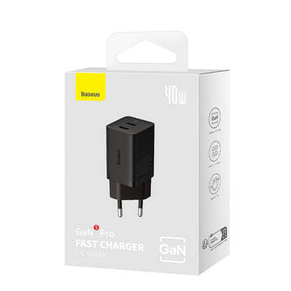 Baseus GaN5 Pro 40W 2xUSB-C Wall Charger - Black_6