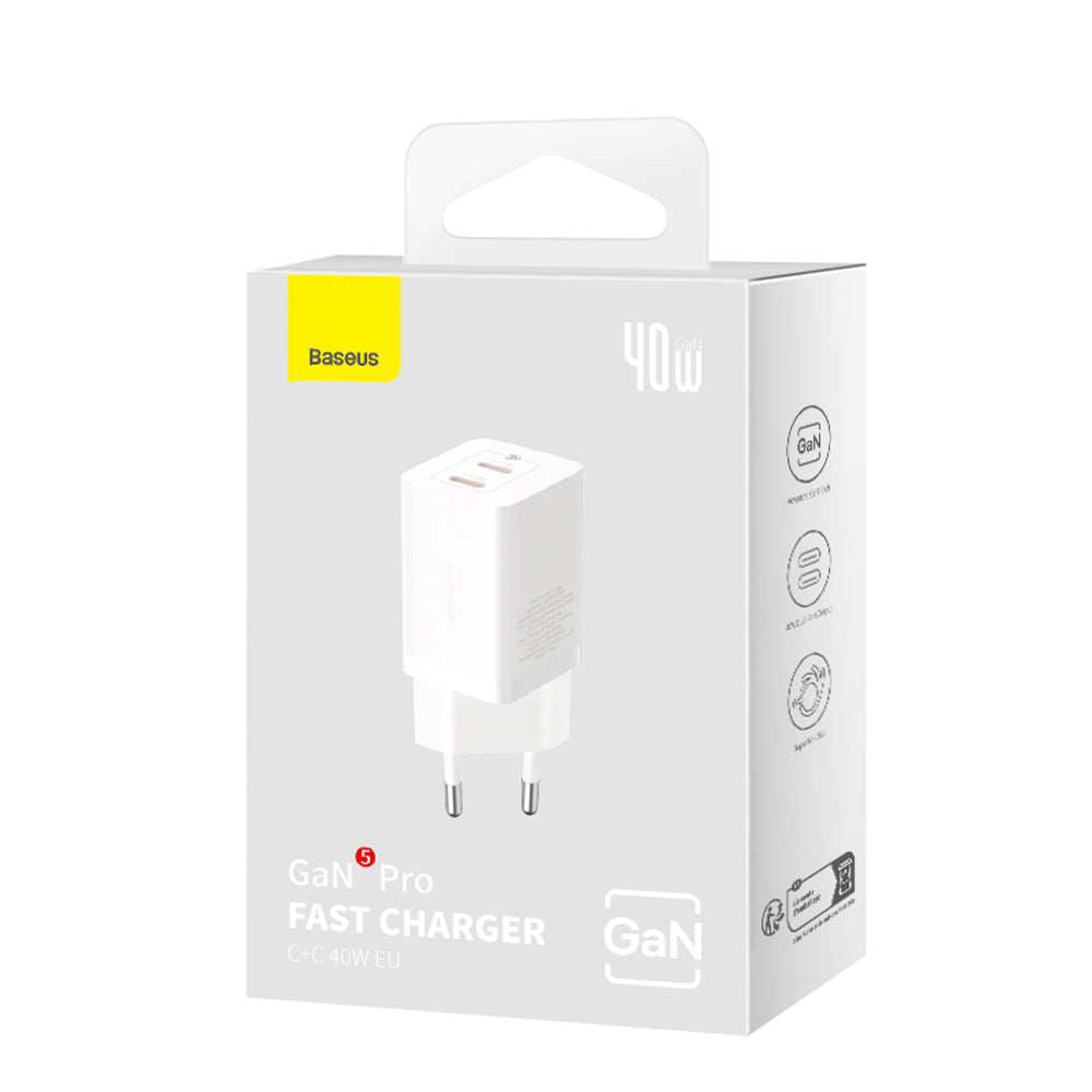 Baseus GaN5 Pro 40W 2xUSB-C Wall Charger - White_6
