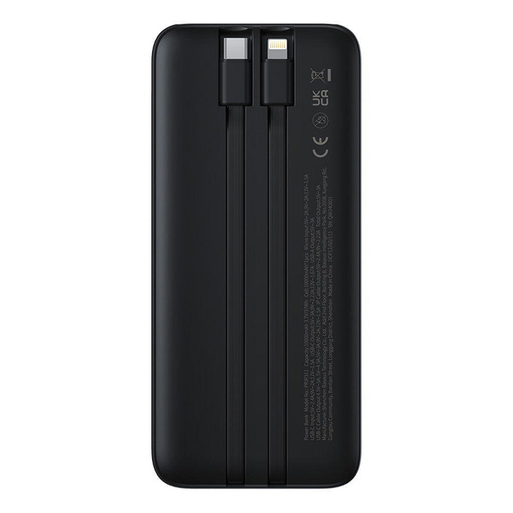 Baseus Lipow 10000mAh 22.5W Powerbank with Dual Built-in Cable with Display (with additional black Baseus Simple USB-A - USB-C 3A 0.2m cable) - Black_1