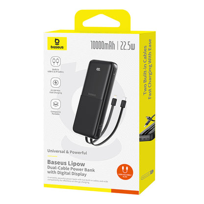 Baseus Lipow 10000mAh 22.5W Powerbank with Dual Built-in Cable with Display (with additional black Baseus Simple USB-A - USB-C 3A 0.2m cable) - Black_7
