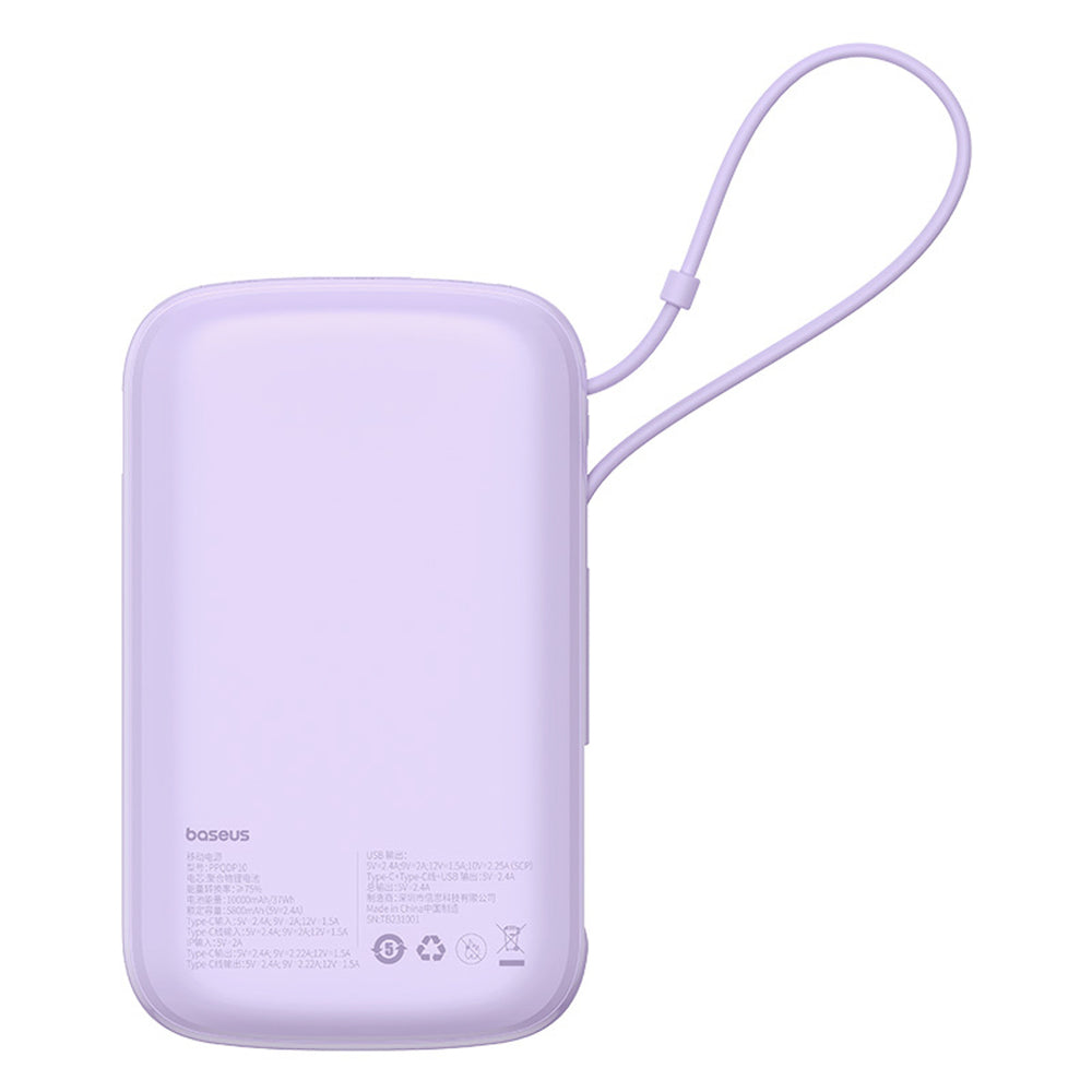 Baseus Qpow Pro+ 10000mAh 22.5W Power Bank with Built-in USB-C Cable and Display - Purple_1