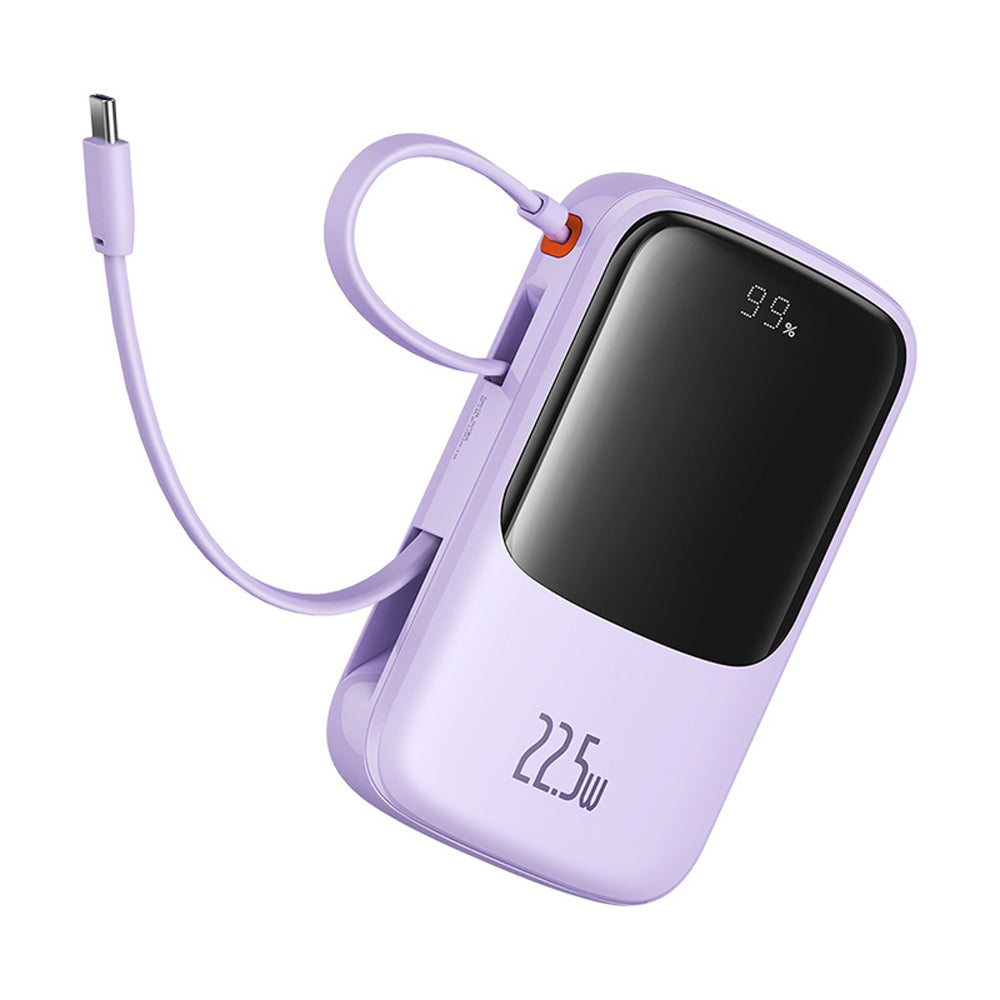 Baseus Qpow Pro+ 10000mAh 22.5W Power Bank with Built-in USB-C Cable and Display - Purple_4