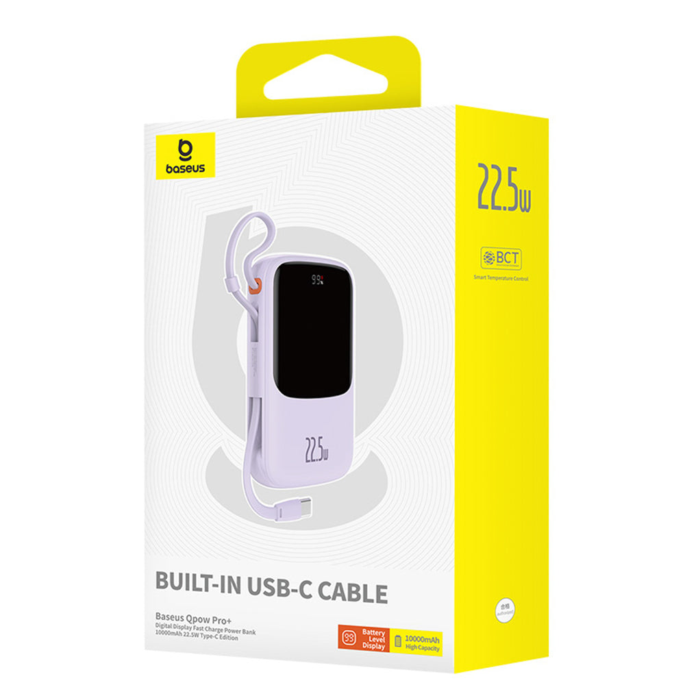 Baseus Qpow Pro+ 10000mAh 22.5W Power Bank with Built-in USB-C Cable and Display - Purple_6