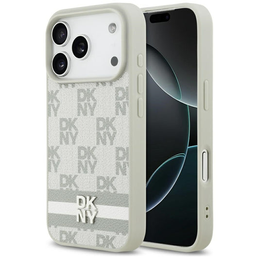 DKNY Checkered with Printed Stripes iPhone 17 Pro Case - Beige_0