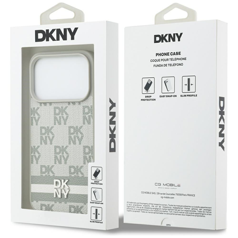DKNY Checkered with Printed Stripes iPhone 17 Pro Case - Beige_7