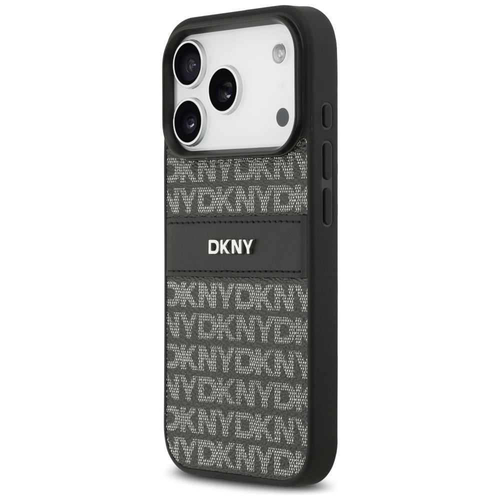 DKNY Repeat Texture Pattern with Tonal Stripe iPhone 17 Pro Case - Black_1