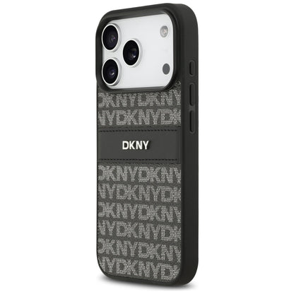 DKNY Repeat Texture Pattern with Tonal Stripe iPhone 17 Pro Case - Black_1