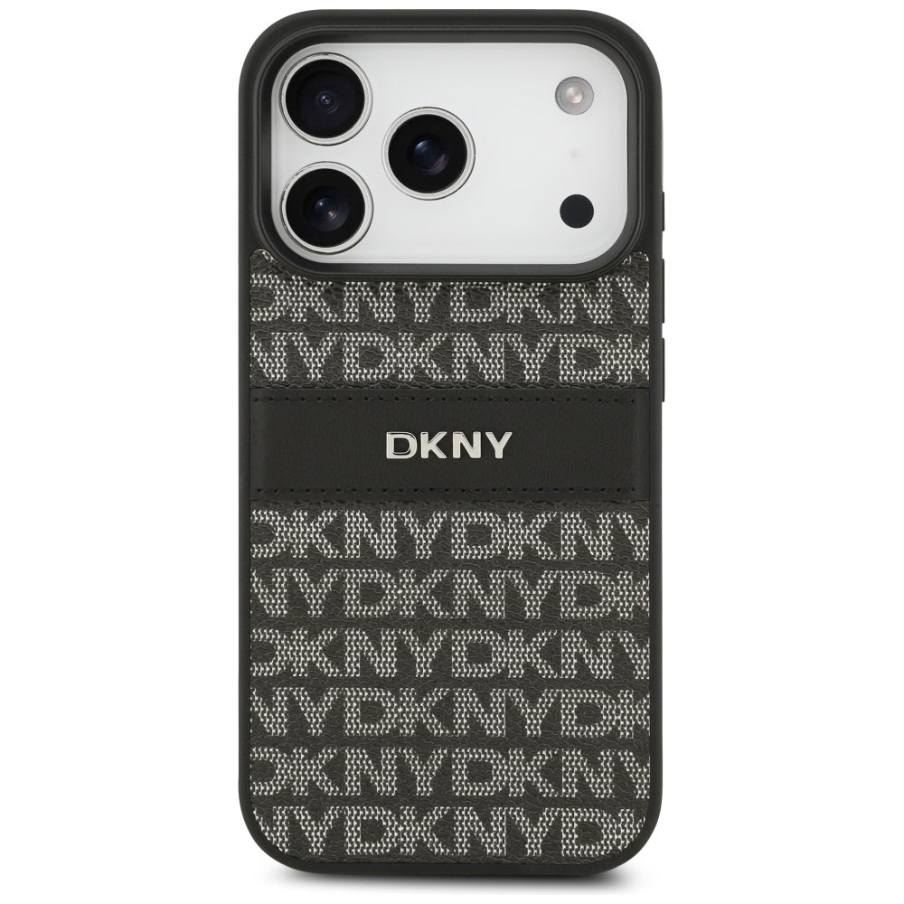 DKNY Repeat Texture Pattern with Tonal Stripe iPhone 17 Pro Case - Black_2