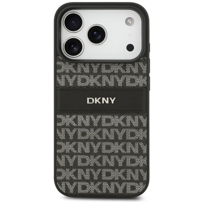 DKNY Repeat Texture Pattern with Tonal Stripe iPhone 17 Pro Case - Black_2