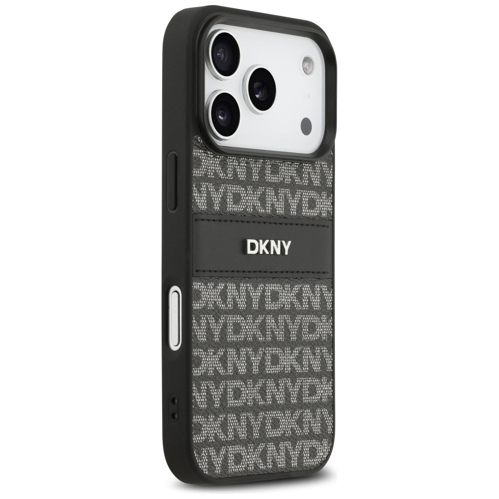 DKNY Repeat Texture Pattern with Tonal Stripe iPhone 17 Pro Case - Black_3