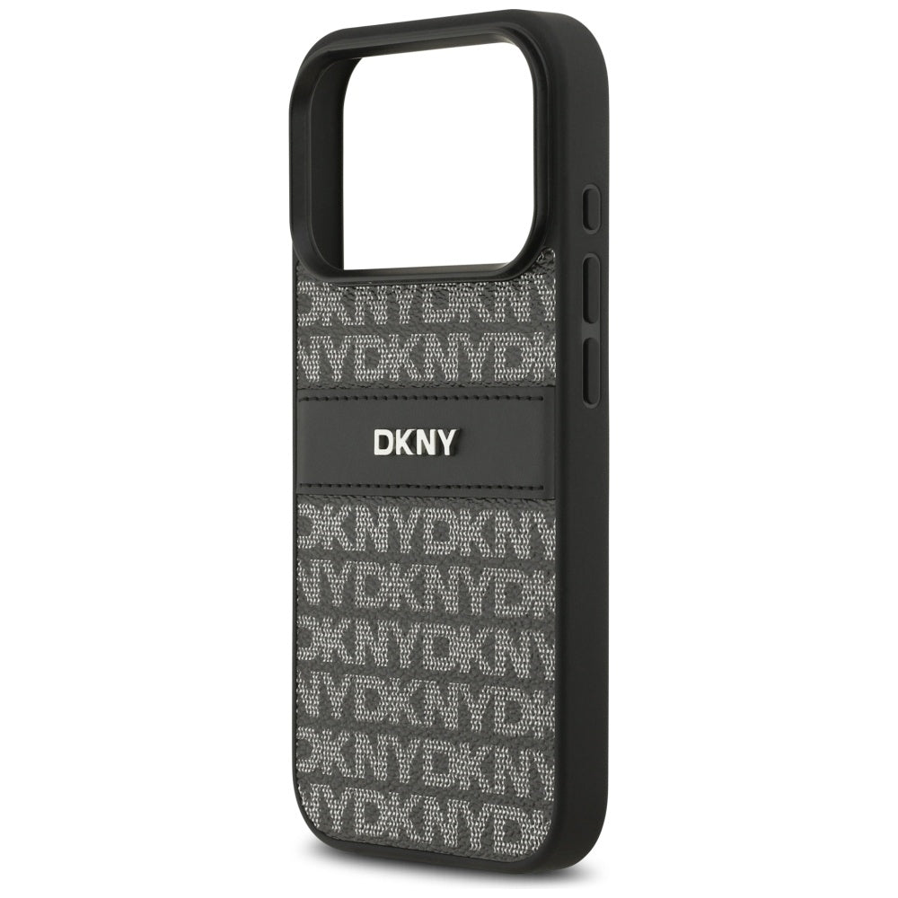 DKNY Repeat Texture Pattern with Tonal Stripe iPhone 17 Pro Case - Black_5