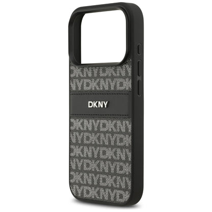 DKNY Repeat Texture Pattern with Tonal Stripe iPhone 17 Pro Case - Black_5