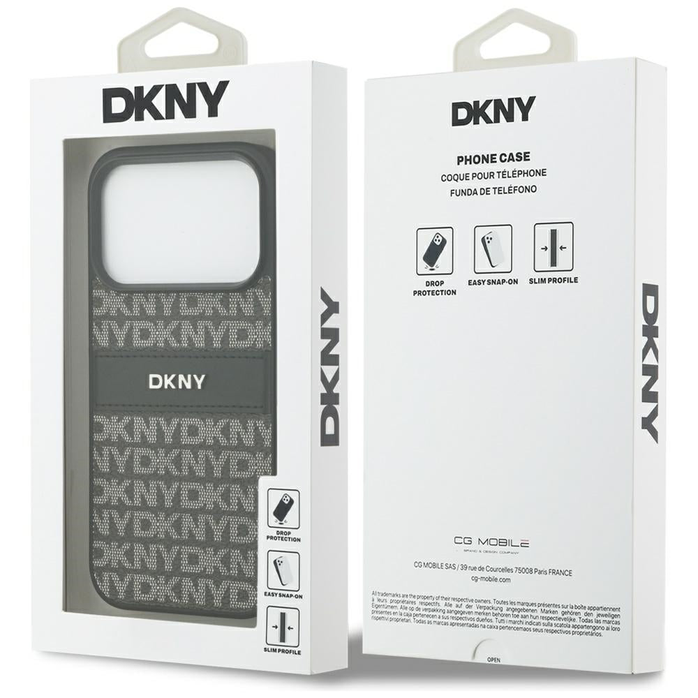 DKNY Repeat Texture Pattern with Tonal Stripe iPhone 17 Pro Case - Black_7