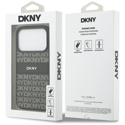 DKNY Repeat Texture Pattern with Tonal Stripe iPhone 17 Pro Case - Black_7